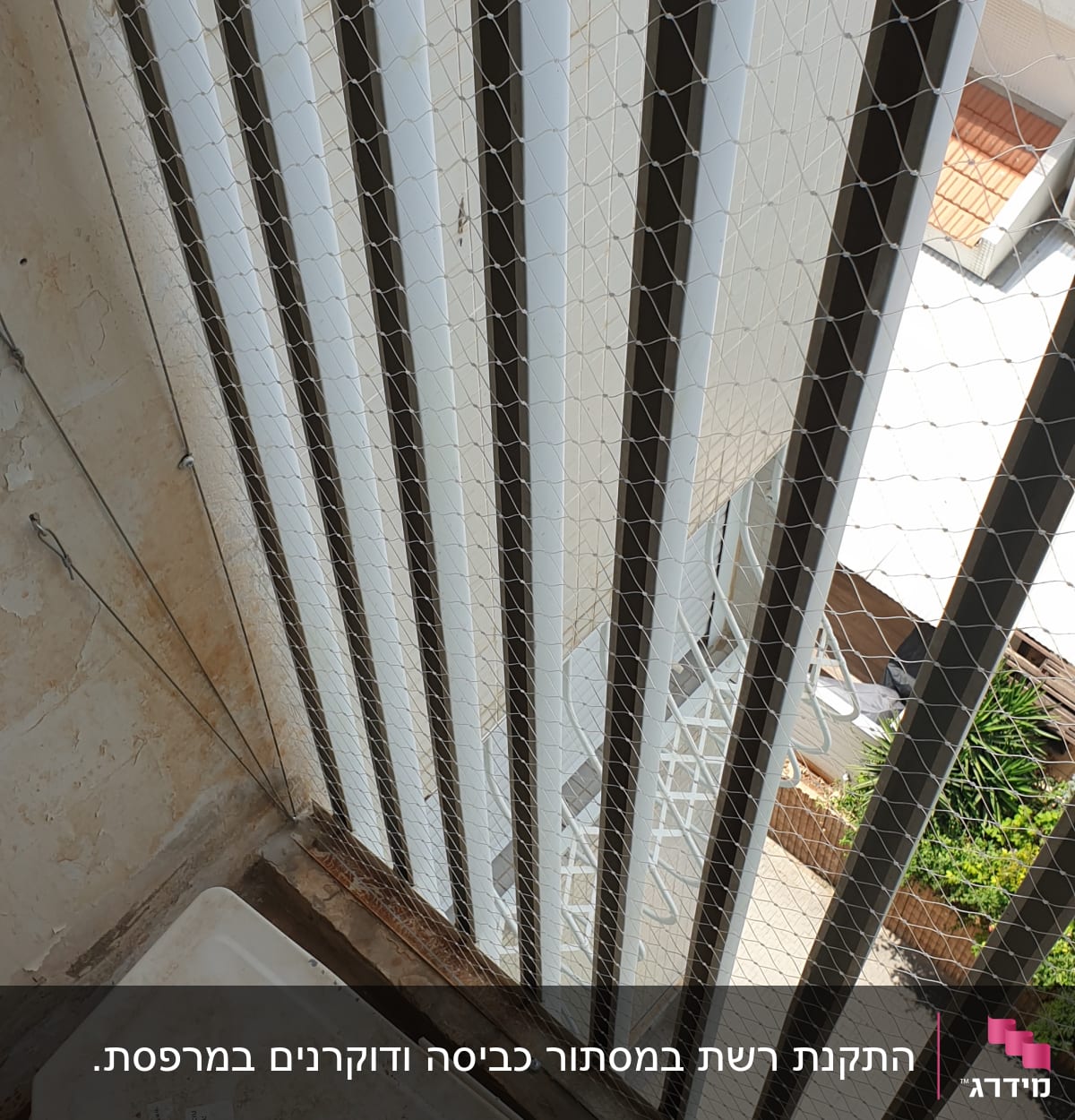 רשת מתוחה על חלון למניעת כניסת יונים